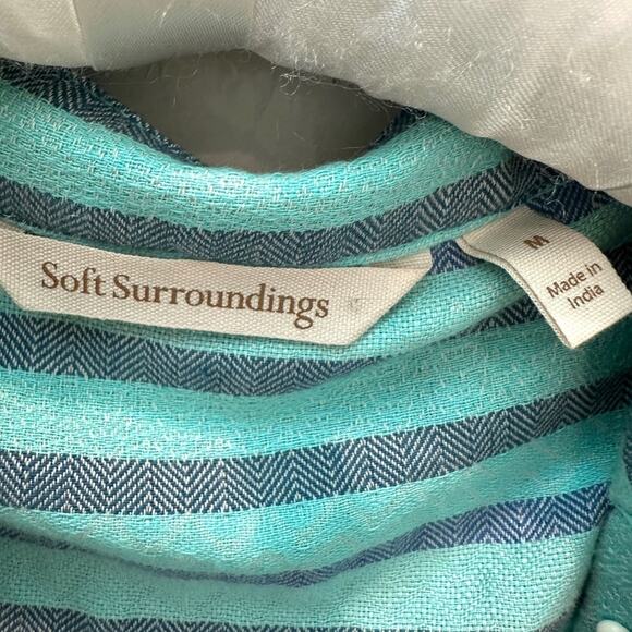 SOFT SURROUNDINGS | Turquoise Striped Embroidered Beaded Boho Tunic Top | Medium - Picture 7 of 8